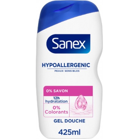 SANEX Gel douche Derma Care Hypoallergénique Peaux Sensibles Sans Savon Hydratant Sans Colorants 425ml