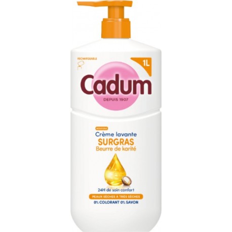 CADUM Crème Lavante Surgras pour Peaux Sèches à Très Sèches au Beurre de Karité 1L