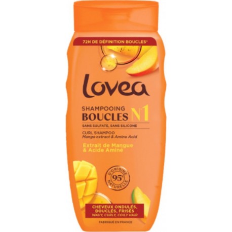 LOVEA Shampoing Boucles N°1 pour Cheveux Ondulés Bouclés Frisés Sans Sulfate à l'Extrait de Mangue & Acide Aminé 250ml
