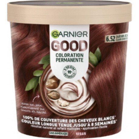 GARNIER Coloration Permanente 6.52 Châtain Acajou Clair Groseille Sans Ammoniaque Texture Crémeuse 90% Origine Naturelle Couvert