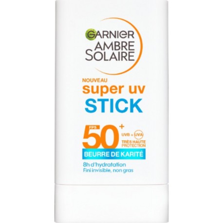 GARNIER Crème solaire Stick Visage Spf50+ Très Haute Protection Super Uv au Beurre de Karité Acide Hyaluronique Ambre Solaire 18