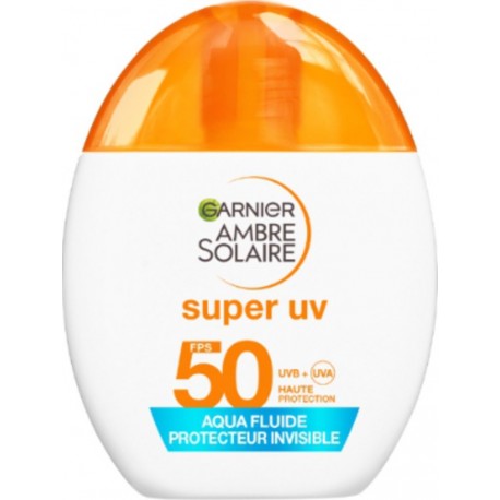 GARNIER Aqua Fluide Protecteur Invisible Visage Super UV Spf 50 Haute Protection Ambre Solaire 40ml