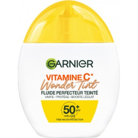 GARNIER Protection Solaire Visage Fluide Perfecteur Teinté Medium Vitamine C Wonder Tint SPF50+