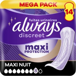 ALWAYS Serviettes Hygiéniques pour Fuites Urinaires Femmes Maxi Nuit Absorption 8 Discreet
