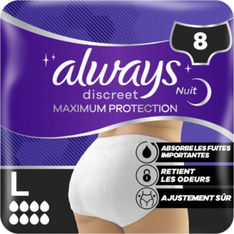 ALWAYS Culottes fuites urinaires Nuit TailleL Flux Très Abondant Anti-odeur