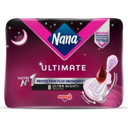 NANA Serviettes Hygiéniques avec Ailettes Ultra Night+ Flux Abondant Ultimate