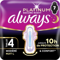 ALWAYS Serviettes Hygiéniques avec Ailettes Flux Modéré Taille 4 Platinium Secure Night