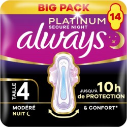 ALWAYS Serviettes Hygiéniques avec Aillettes Flux Modéré Taille 4 Platinum Secure Night
