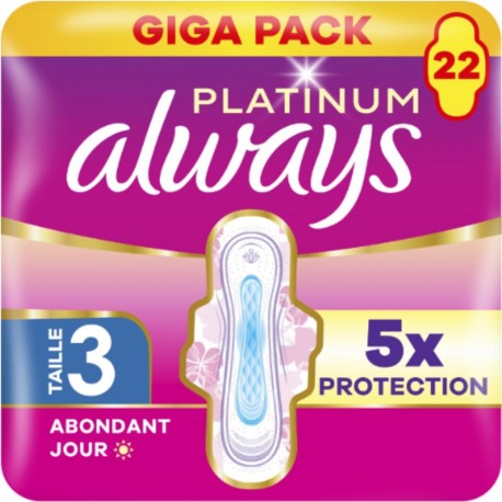 ALWAYS Serviettes Hygiéniques Avec Ailettes Flux Abondant Jour Taille 3 Platinum