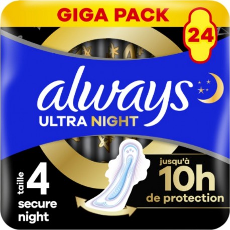 ALWAYS Serviettes Hygiéniques Ultra Night Avec Ailettes Secure Night Taille 4