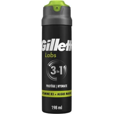 GILLETTE Gel à Raser 3en1 Protège et Hydrate Vitamine B3 et Algue Marine Labs 198ml
