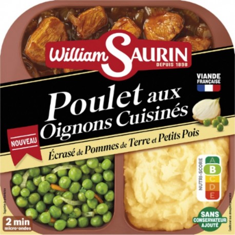 WILLIAM SAURIN Plat Cuisiné Poulet aux Oignons Cuisinés Ecrasé de Pommes de Terre et Petits Pois 320g