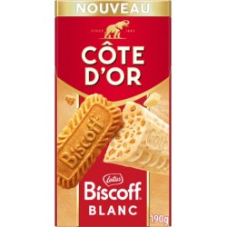 COTE D'OR Tablette de Chocolat Blanc Eclats de Biscuit Croustillant Biscoff 190g