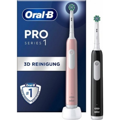 ORAL B Oral-b Pro Series 1 Lot De Deux, Brosses A Dents Électriques Rose Et Noire, 2 Brossettes, Conçue Par Braun