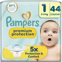 Pampers Couches bébé Taille 1 (2-5Kg) Premium Protection x44