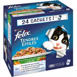 Felix Tendres Effilés en Gelée Viandes-Poissons avec Légumes Sachets Fraîcheur pour Chat Adulte 24x100g