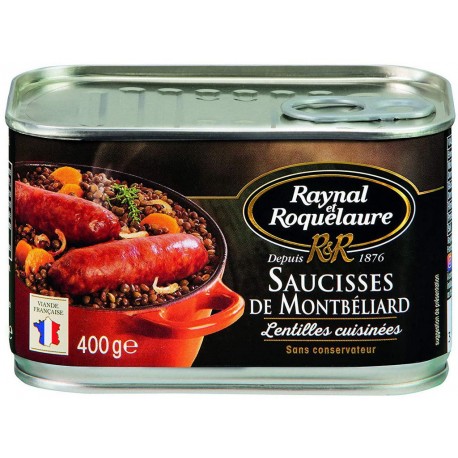 Raynal et Roquelaure Saucisses de Montbéliard et Lentilles Cuisinées 400g 3021690027310