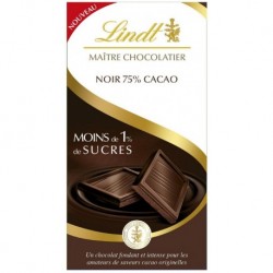 Lindt Maître Chocolatier Noir 75% Cacao Moins de 1% de Sucres 100g (lot de 4)