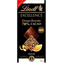 Lindt Excellence Noir Orange Amandes 70% Cacao 100g (lot de 4)