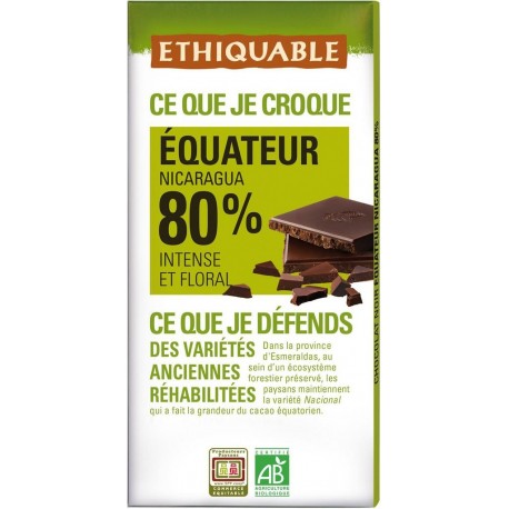 Ethiquable Équateur Nicaragua 80% Intense et Floral 100g (lot de 6)