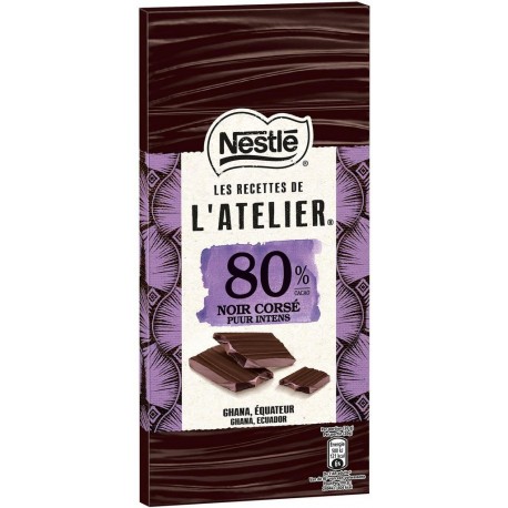 Nestlé Les Recettes de l’Atelier 80% Noir Corsé Ghana Équateur 100g (lot de 4)