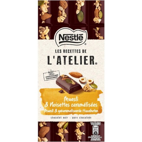 Nestlé Les Recettes de l’Atelier Muesli & Noisettes Caramélisées Chocolat Noir 170g (lot de 4)