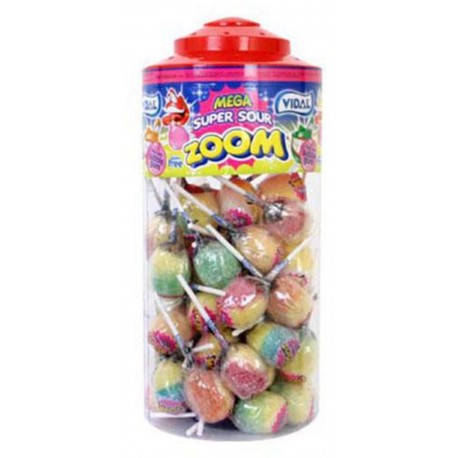 Sucettes Mega Super Sour Zoom (Boîte de 50 pièces)