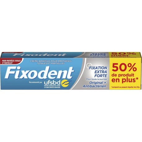 Fixodent Fixation Extra Forte Original + Antibactérien 70,5g (lot de 3)