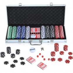 Homcom Malette professionnelle de Poker 500 jetons 2 jeux de cartes 5 dés bouton dealer 2 clés alu