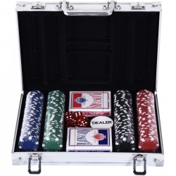 Homcom Malette pro poker coffret complet 30L x 21l x 6,5Hcm 200 jetons 2 jeux de cartes + 2 clés aluminium