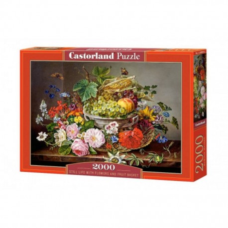 Puzzle Nature morte avec des fleurs et corbeille de fruits