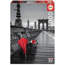 Puzzle Parapluie rouge, pont de brooklyn « coloured black & white »