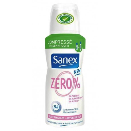 Sanex Zero% Déodorant Compressé Peaux Sensibles 100ml (lot de 6)