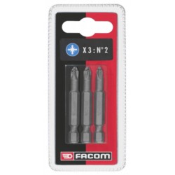 Facom Jeu de 3 embouts vissage PZ3 haute performance titane série 6 pour vis cruciformes Pozidriv Facom ED633T.J3