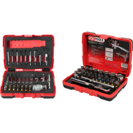 Jeu d'embouts de vissage et douilles 1/4 + Coffret d'extraction pour vis TORX® et 6 pans KS Tools 918.3005-A1