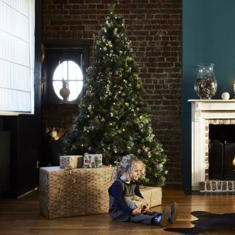 Sapin de Noël artificiel Deluxe avec guirlande lumineuse et décorations 210cm