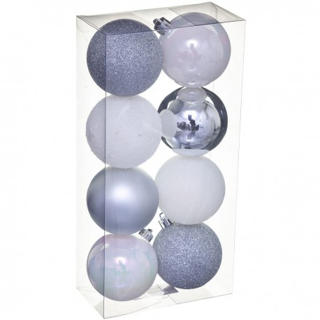 Kit de décoration pour Sapin de Noël Argent et Blanc 8 pièces