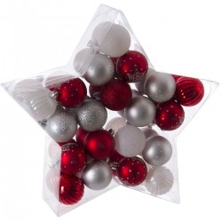 Kit de décoration pour Sapin de Noël Rouge Gris et blanc 40 pièces