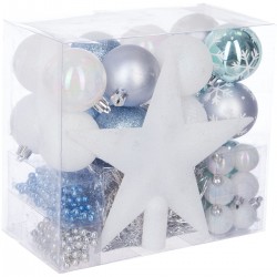 Kit de décoration pour Sapin de Noël Bleu Blanc et Gris 44 pièces