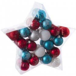 Kit de décoration pour Sapin de Noël Rouge Bleu et Gris 40 pièces