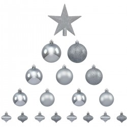 Kit de décoration pour Sapin de Noël Argent 18 pièces