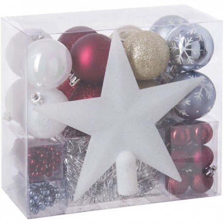 Kit de décoration pour Sapin de Noël Rouge Blanc et Or 44 pièces