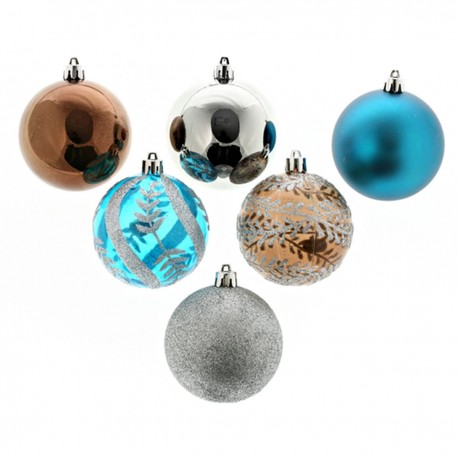 Kit de décoration pour Sapin de Noël Chocolat Turquoise et Argent 6 pièces