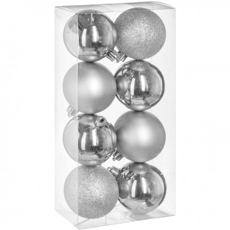 Kit de décoration pour Sapin de Noël Argent 8 pièces (lot de 2)