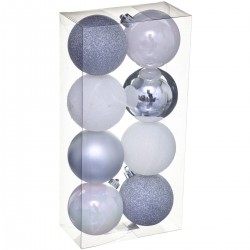 Kit de décoration pour Sapin de Noël Argent et Blanc 8 pièces (lot de 2)