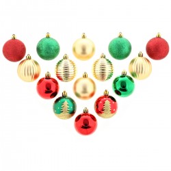 Kit de décoration pour Sapin de Noël Rouge Vert et Or 15 pièces (lot de 2)