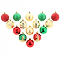Kit de décoration pour Sapin de Noël Rouge Vert et Or 15 pièces (lot de 4)