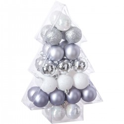 Kit de décoration pour Sapin de Noël Argent Blanc et Gris 34 pièces (lot de 2)