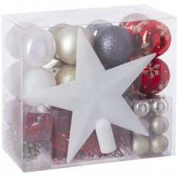 Kit de décoration pour Sapin de Noël Rouge Blanc et Or 44 pièces (lot de 2)