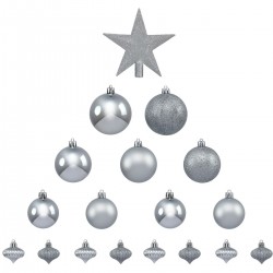 Kit de décoration pour Sapin de Noël Argent 18 pièces (lot de 4)